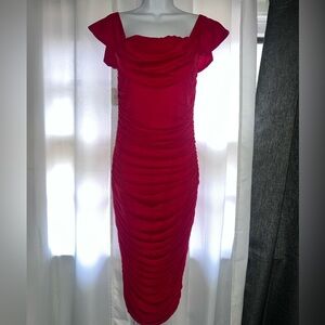 PoshFab NWT Bodycon Red Ruched Dress